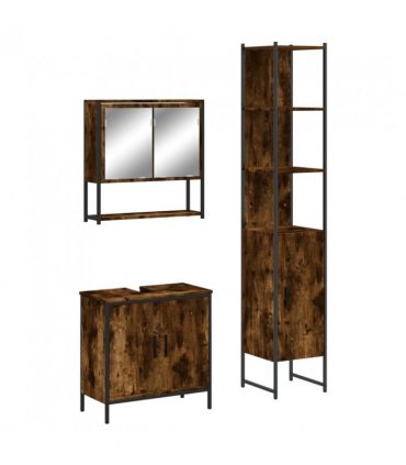 vidaXL 3 Piece Bathroom Furniture Set Smoked Oak Engineered Wood — V0671979650