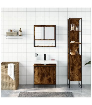 vidaXL 3 Piece Bathroom Furniture Set Smoked Oak Engineered Wood — V0671979650