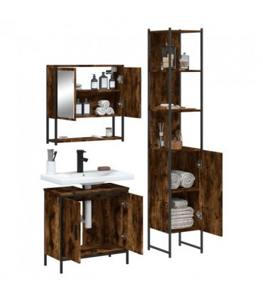 vidaXL 3 Piece Bathroom Furniture Set Smoked Oak Engineered Wood — V0671979650