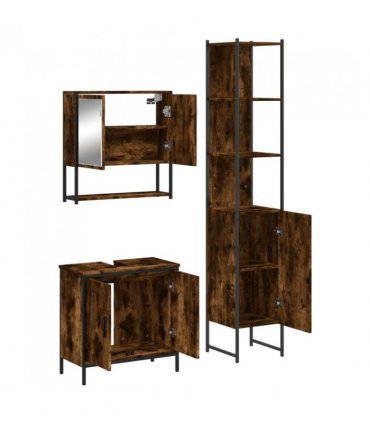 vidaXL 3 Piece Bathroom Furniture Set Smoked Oak Engineered Wood — V0671979650