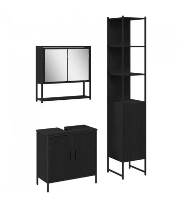 vidaXL Bathroom Furniture Set with Shelf 3 pcs Black Engineered wood — Colour: Black oak — V0671979652