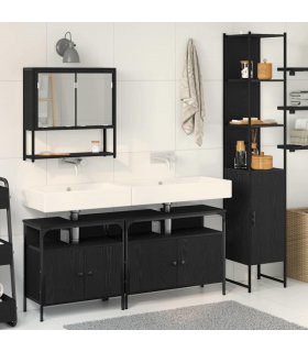 vidaXL Bathroom Furniture Set 4 pcs Black oak Engineered wood