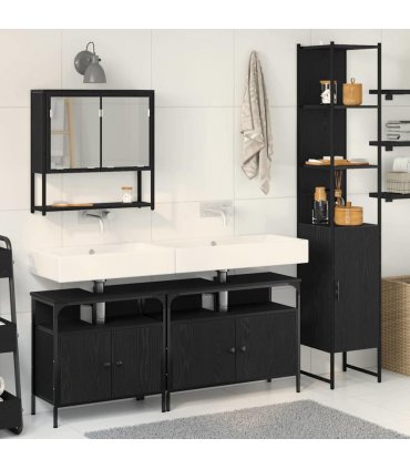 vidaXL Bathroom Furniture Set 4 pcs Black oak Engineered wood