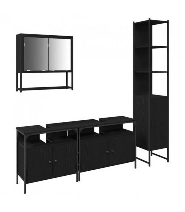 vidaXL Bathroom Furniture Set 4 pcs Black oak Engineered wood