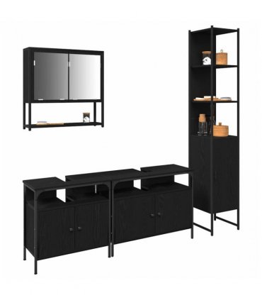 vidaXL Bathroom Furniture Set 4 pcs Black oak Engineered wood