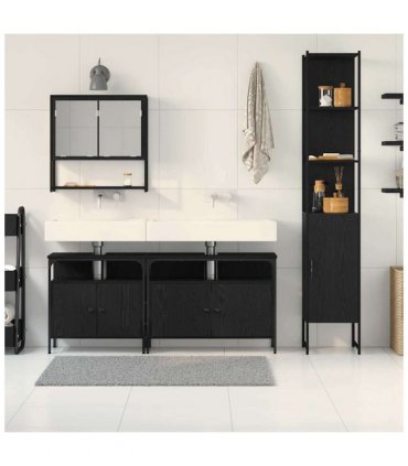 vidaXL Bathroom Furniture Set 4 pcs Black oak Engineered wood