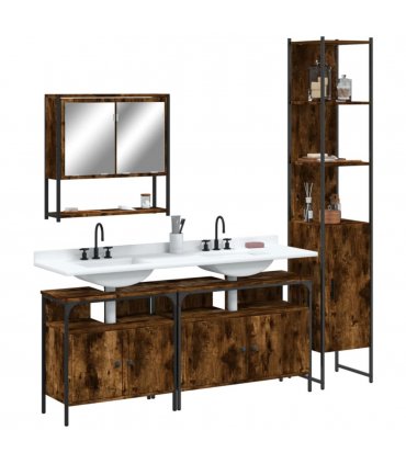 vidaXL 4 Piece Bathroom Furniture Set Smoked Oak Engineered Wood — V0671979659