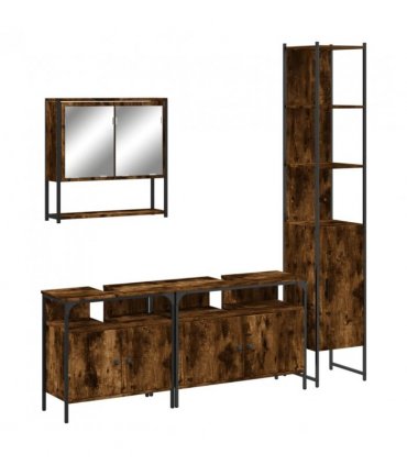 vidaXL 4 Piece Bathroom Furniture Set Smoked Oak Engineered Wood — V0671979659