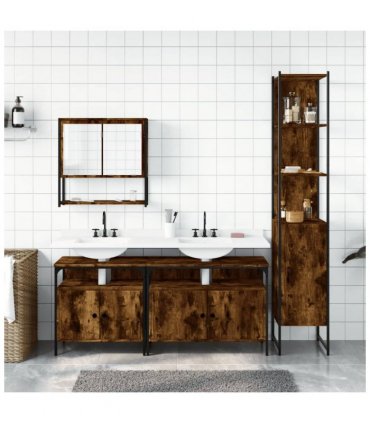 vidaXL 4 Piece Bathroom Furniture Set Smoked Oak Engineered Wood — V0671979659