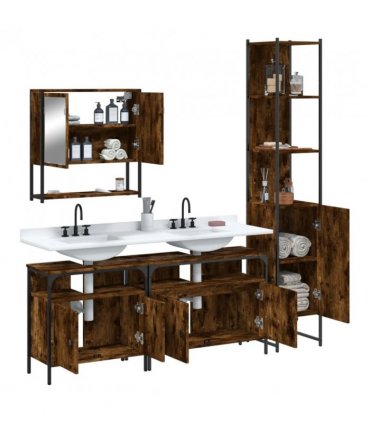vidaXL 4 Piece Bathroom Furniture Set Smoked Oak Engineered Wood — V0671979659
