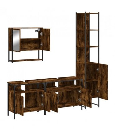 vidaXL 4 Piece Bathroom Furniture Set Smoked Oak Engineered Wood — V0671979659