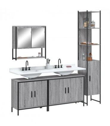vidaXL 4 Piece Bathroom Furniture Set Grey Sonoma Engineered Wood — V0671979660