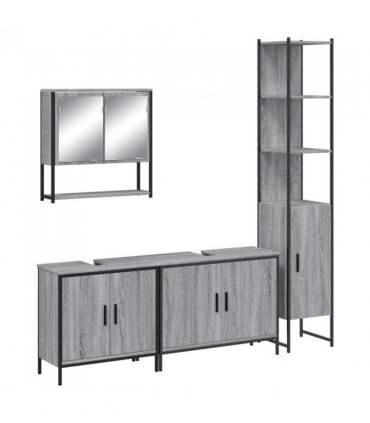 vidaXL 4 Piece Bathroom Furniture Set Grey Sonoma Engineered Wood — V0671979660
