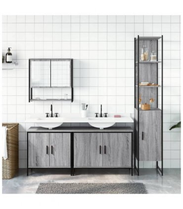 vidaXL 4 Piece Bathroom Furniture Set Grey Sonoma Engineered Wood — V0671979660