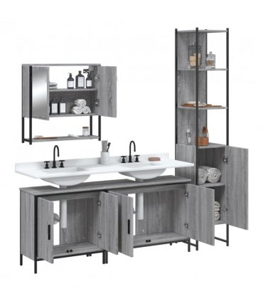 vidaXL 4 Piece Bathroom Furniture Set Grey Sonoma Engineered Wood — V0671979660