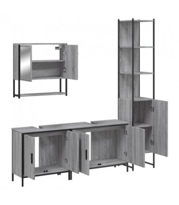 vidaXL 4 Piece Bathroom Furniture Set Grey Sonoma Engineered Wood — V0671979660