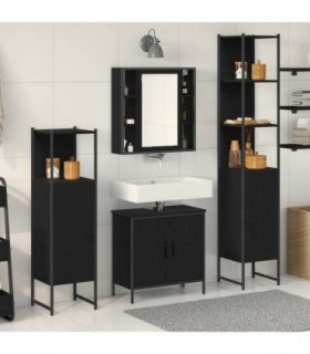 vidaXL Bathroom Furniture Set with Shelf 4 pcs Black Engineered wood — Colour: Black oak — V0671979749