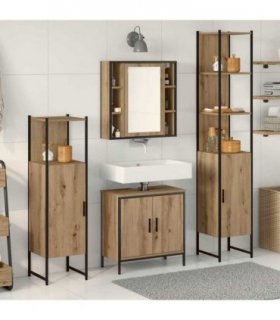 vidaXL Bathroom Furniture Set with Shelf 4 pcs Brown Engineered wood — Colour: Artisan oak — V0671979750