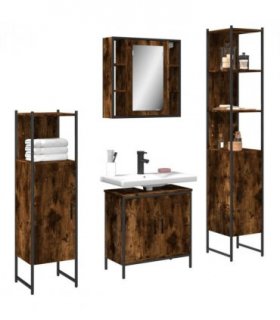 vidaXL 4 Piece Bathroom Cabinet Set Smoked Oak Engineered Wood — V0671979753