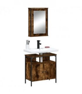 vidaXL 2 Piece Bathroom Furniture Set Smoked Oak Engineered Wood — V0671979755