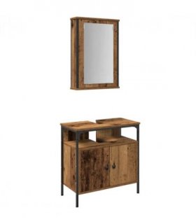 vidaXL Bathroom Furniture Set with Shelf 2 pcs Brown Engineered wood — Colour: Old wood — V0671979757