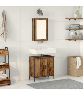 vidaXL Bathroom Furniture Set with Shelf 2 pcs Brown Engineered wood — Colour: Old wood — V0671979762