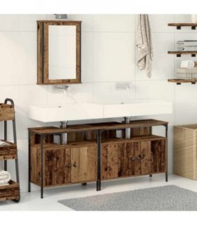 vidaXL Bathroom Vanity Units with Shelf 3 pcs Brown Engineered wood — Colour: Old wood