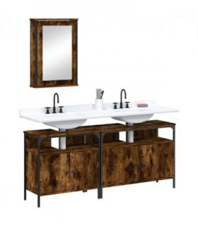 vidaXL 3 Piece Bathroom Furniture Set Smoked Oak Engineered Wood — V0671979766