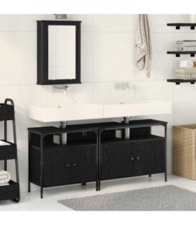 vidaXL Bathroom Vanity Units with Shelf 3 pcs Black Engineered wood — Colour: Black oak — V0671979767