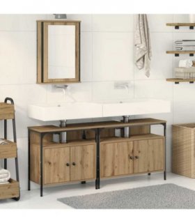 vidaXL Bathroom Vanity Units with Shelf 3 pcs Brown Engineered wood — Colour: Artisan oak — V0671979768