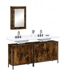 vidaXL 3 Piece Bathroom Furniture Set Smoked Oak Engineered Wood — V0671979770