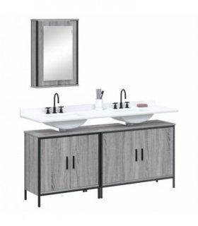 vidaXL 3 Piece Bathroom Furniture Set Grey Sonoma Engineered Wood — V0671979771