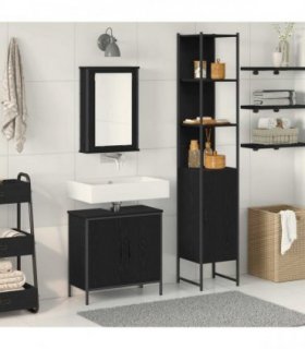 vidaXL Bathroom Furniture Set with Shelf 3 pcs Black Engineered wood — Colour: Black oak — V0671979780