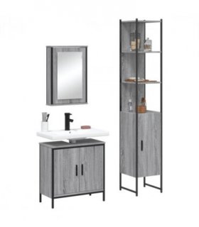 vidaXL 3 Piece Bathroom Furniture Set Grey Sonoma Engineered Wood — V0671979782