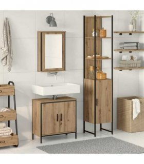 vidaXL Bathroom Furniture Set with Shelf 3 pcs Brown Engineered wood — Colour: Artisan oak — V0671979783
