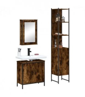 vidaXL 3 Piece Bathroom Furniture Set Smoked Oak Engineered Wood — V0671979785