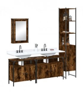 vidaXL 4 Piece Bathroom Furniture Set Smoked Oak Engineered Wood — V0671979791