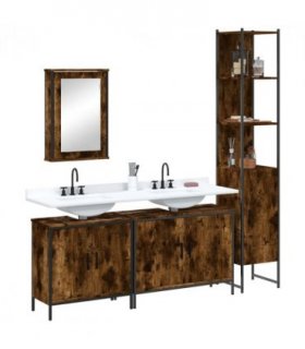 vidaXL 4 Piece Bathroom Furniture Set Smoked Oak Engineered Wood — V0671979794