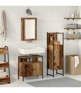 vidaXL Bathroom Furniture Set with Door 3 pcs Brown 33 x 33 x 120.5 cm — Colour: Old wood