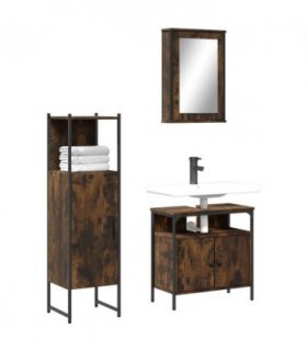 vidaXL 3 Piece Bathroom Furniture Set Smoked Oak Engineered Wood — V0671979801