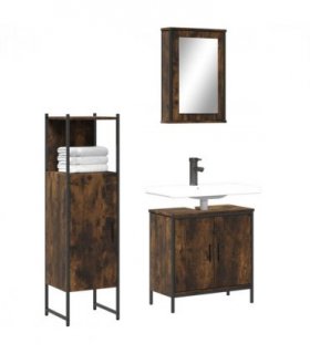 vidaXL 3 Piece Bathroom Furniture Set Smoked Oak Engineered Wood — V0671979802