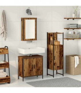vidaXL Bathroom Furniture Set with Door 3 pcs Brown 33 x 33 x 120.5 cm — Colour: Old wood — V0671979805
