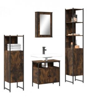 vidaXL 4 Piece Bathroom Furniture Set Smoked Oak Engineered Wood — V0671979812