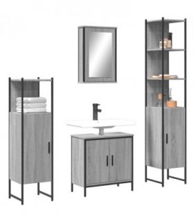 vidaXL 4 Piece Bathroom Furniture Set Grey Sonoma Engineered Wood — V0671979813