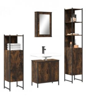 vidaXL 4 Piece Bathroom Furniture Set Smoked Oak Engineered Wood — V0671979815