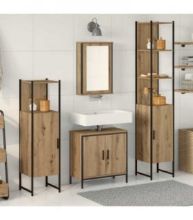 vidaXL Bathroom Furniture Set with Shelf 4 pcs Brown Engineered wood — Colour: Artisan oak — V0671979817