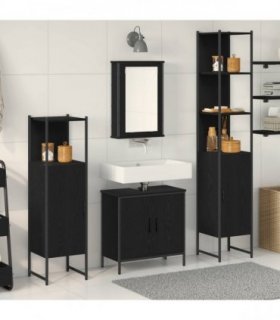 vidaXL Bathroom Furniture Set with Shelf 4 pcs Black Engineered wood — Colour: Black oak — V0671979818