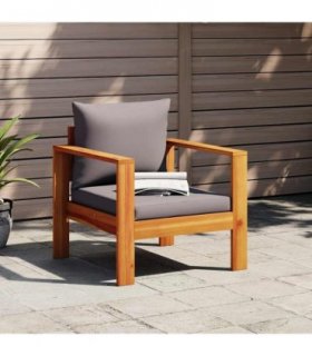 vidaXL Garden Chair with Cushions Solid Wood Acacia — Colour: dark grey, Model: armchair
