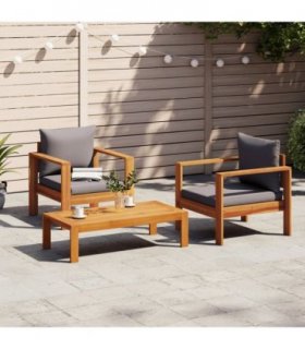 vidaXL 3 Piece Garden Sofa Set with Cushions Solid Wood Acacia — Model: 2x chair + table