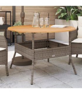 vidaXL Garden Table with Acacia Wood Top Grey Ø110x71 cm Poly Rattan
